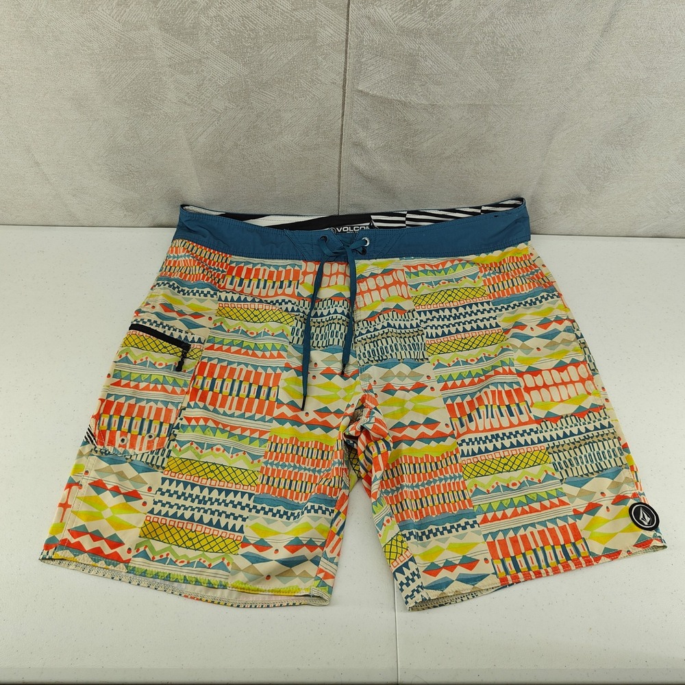 Volcom Board Shorts Mens 38 Multicolor Geometric Aztec Mod Tech Swim Trunks Surf